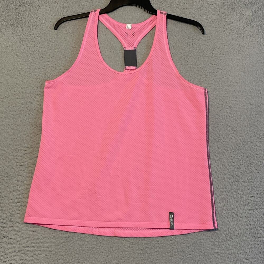 Under Armour Pink Tank Top Women's Large Polyester Loose Heatgear Gym Run
